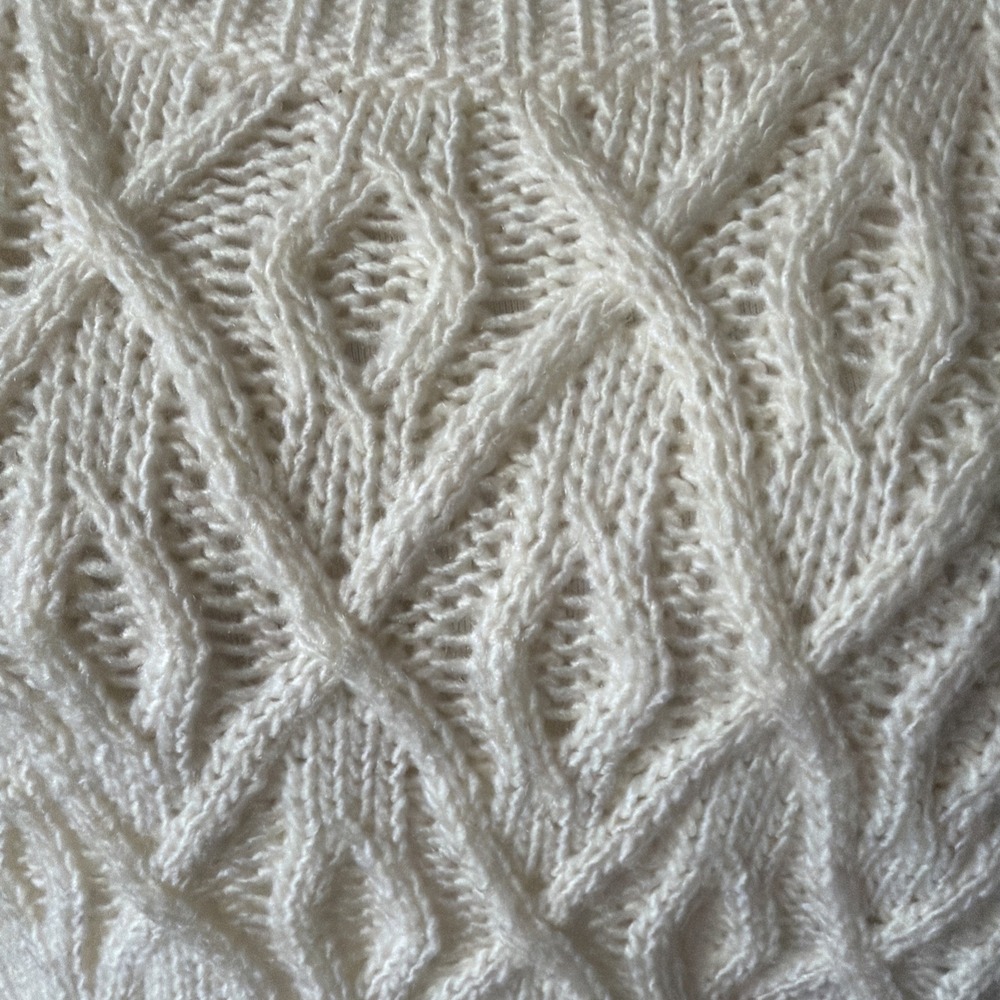 Cream Cable Pointelle Open Knit Sweater Womens  M 3/4 Sleeve Scoop Neck  a.n.a - Picture 3 of 13